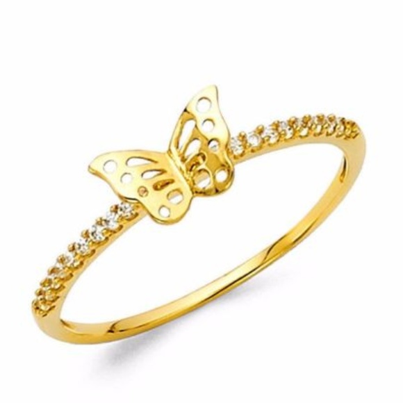 14k Solid Yellow Gold Butterfly Promise Ring